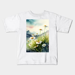 A Field of Daisies Watercolor on a Bright Sunny Spring Day Kids T-Shirt